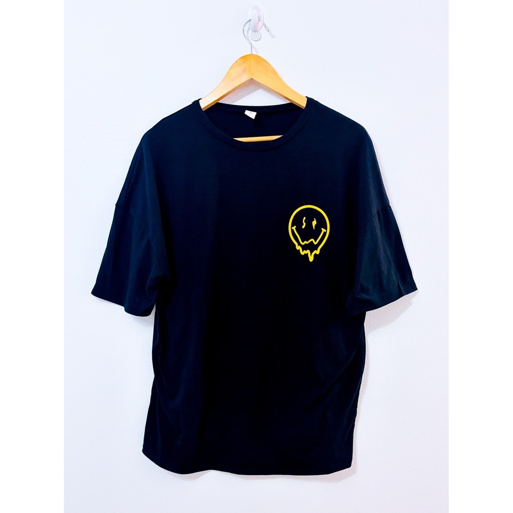 ROMWE Black Graphic Tee | Smiley Oversized Streetwear | Size 6